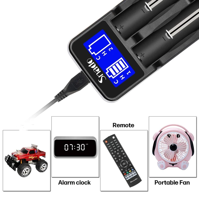 Alt view image 2 of 6 - 18650 Battery Charger, Universal Smart Charger for Li-ion NiMH AA AAA | Lithium Rechargeable Battery Charging, LCD Display, USB-C, 2 Bay, 3.7 Volt 18490 18500 18350 17670, 17500 16340 14500 RCR123