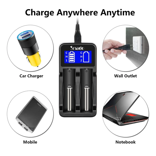 Alt view image 4 of 6 - 18650 Battery Charger, Universal Smart Charger for Li-ion NiMH AA AAA | Lithium Rechargeable Battery Charging, LCD Display, USB-C, 2 Bay, 3.7 Volt 18490 18500 18350 17670, 17500 16340 14500 RCR123