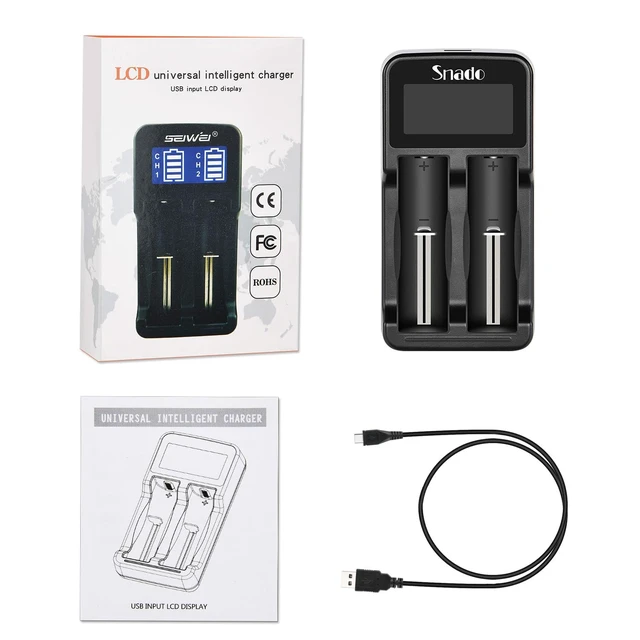 Alt view image 6 of 6 - 18650 Battery Charger, Universal Smart Charger for Li-ion NiMH AA AAA | Lithium Rechargeable Battery Charging, LCD Display, USB-C, 2 Bay, 3.7 Volt 18490 18500 18350 17670, 17500 16340 14500 RCR123
