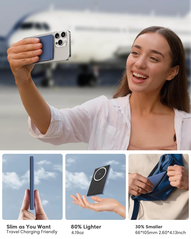 Alt view image 2 of 7 - for Magsafe Portable Charger, Ultra Slim Wireless Magnetic Power Bank | 0.38in/119g Pocket Size, Small Wireless Battery Pack for iPhone 18/17/16/15/14, Daily & Travel Tssentials, Metallic Blue
