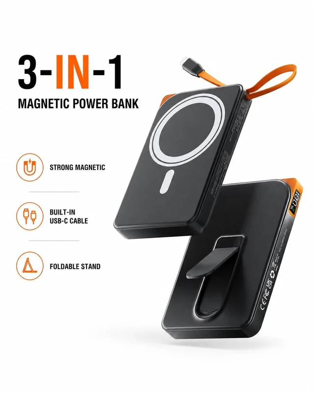 Alt view image 2 of 7 - for Magsafe Power Bank iPhone, USB C Magnetic Portable Charger Fast Charging Built in Cable, 10000mAh Wireless Battery Pack for iPhone18/17/16/15/14/13/12, Travel & Daily Use Essentials Powerbank