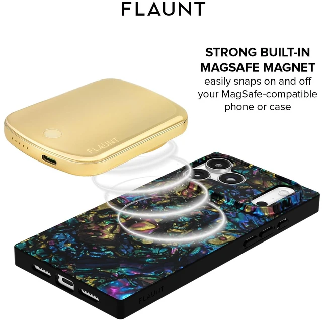 Alt view image 2 of 7 - 5000mAh Wireless Battery Pack with USB-C Port - Metallic Gold | Slim Portable Power Bank - Compatible with MagSafe & Wireless Charging for iPhone, Smartphone, AirPods, Headphones, and More