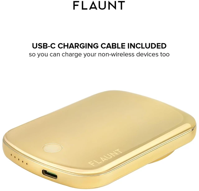 Alt view image 6 of 7 - 5000mAh Wireless Battery Pack with USB-C Port - Metallic Gold | Slim Portable Power Bank - Compatible with MagSafe & Wireless Charging for iPhone, Smartphone, AirPods, Headphones, and More
