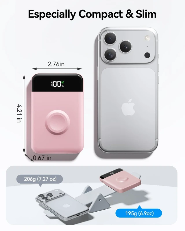 Alt view image 3 of 7 - for Magsafe Portable Charger, 10000mAh USB-C 22.5W Power Bank, Pastel Pink Travel Essentials, Wireless Magnetic Battery Pack, Fast Charging, Compatible with iPhone 17/16/15/14, Apple Watch Ultra/11/10