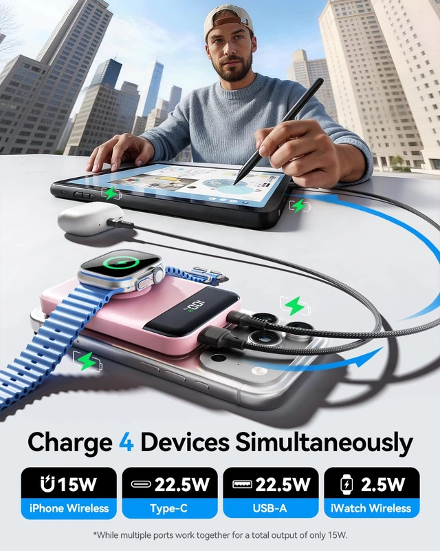Alt view image 7 of 7 - for Magsafe Portable Charger, 10000mAh USB-C 22.5W Power Bank, Pastel Pink Travel Essentials, Wireless Magnetic Battery Pack, Fast Charging, Compatible with iPhone 17/16/15/14, Apple Watch Ultra/11/10