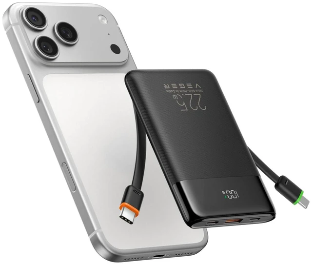 Main image of 10000mAh 22.5W Fast Charging Portable Charger with Built-in Cables | 0.4lb Slim USB C Power Bank, Small Battery Pack for iPhone 17/16/15/14/13 iPad Samsung, Flight Safe, Travel Essential, Black