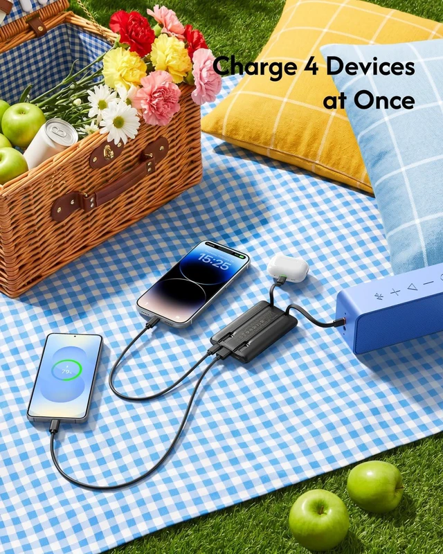 Alt view image 6 of 7 - 10000mAh 22.5W Fast Charging Portable Charger with Built-in Cables | 0.4lb Slim USB C Power Bank, Small Battery Pack for iPhone 17/16/15/14/13 iPad Samsung, Flight Safe, Travel Essential, Black