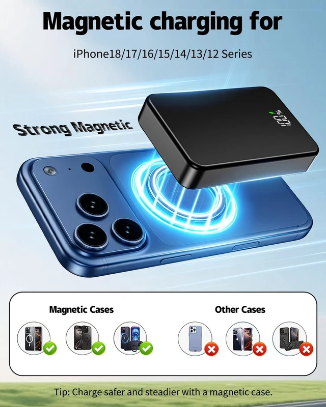 Alt view image 5 of 7 - Magnetic Power Bank 26800mAh for Magsafe Portable Charger, Black | Aluminum Alloy Large Capacity 20W USB-C in&Out Wireless Fast Charging for iPhone 17Pro/17Pro Max/16/15/14/13/12 Series