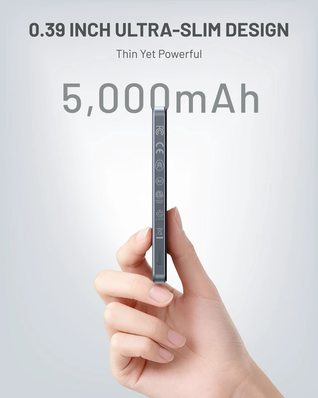 Alt view image 2 of 7 - MagSafe Portable Charger, 5000mAh Qi2 15W Slim Wireless Magnetic Power Bank 0.39" Slim & Lightweight, LED Power Indicator, Airline-Safe, 20W USB-C PD Fast Charging, for iPhone 18/17/16/15/14/13 Series