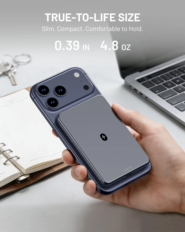 Alt view image 3 of 7 - MagSafe Portable Charger, 5000mAh Qi2 15W Slim Wireless Magnetic Power Bank 0.39" Slim & Lightweight, LED Power Indicator, Airline-Safe, 20W USB-C PD Fast Charging, for iPhone 18/17/16/15/14/13 Series