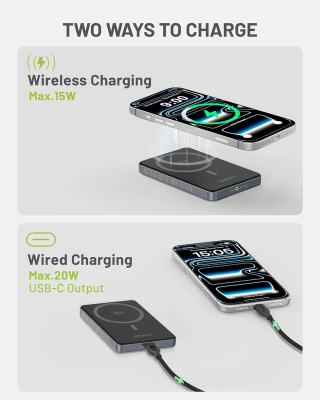 Alt view image 6 of 7 - MagSafe Portable Charger, 5000mAh Qi2 15W Slim Wireless Magnetic Power Bank 0.39" Slim & Lightweight, LED Power Indicator, Airline-Safe, 20W USB-C PD Fast Charging, for iPhone 18/17/16/15/14/13 Series