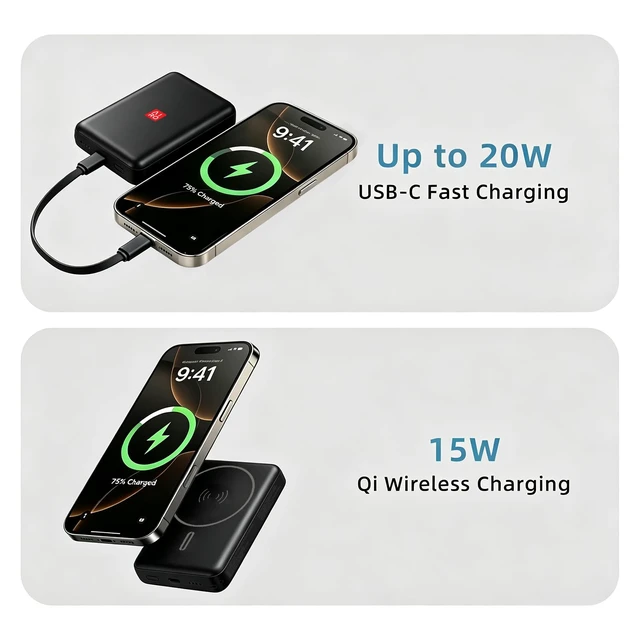 Alt view image 3 of 7 - Volt 10 Magnetic Wireless Power Bank, 10000mAh Portable Charger | 20W USB-C Fast Charging, 15W Qi Wireless Charging, MagSafe-Compatible for 18/17/16/15/14/13/12 Series