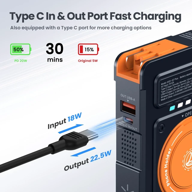 Alt view image 2 of 7 - 10000mAh for Magsafe Portable Charger Power Bank Built in Cables&Wall Plug Travel Essentials, Wireless Magnetic Battery Pack,22.5W Fast Charging, for iPhone 18/17/16/15/14/13/12, Apple Watch & AirPods