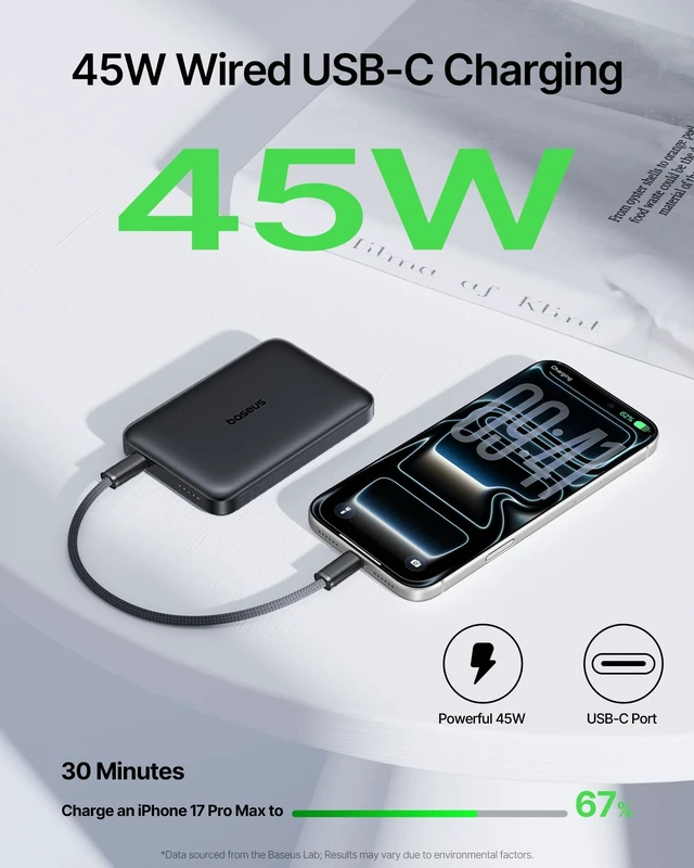 Alt view image 2 of 7 - for MagSafe Portable Charger, Qi2.2 25W Wireless Magnetic Power Bank 10000mAh with USB-C Cable 45W PD Charging, Flight-Safe Travel Portable Battery Pack for iPhone 18/17/16/15/14/13/12 Only