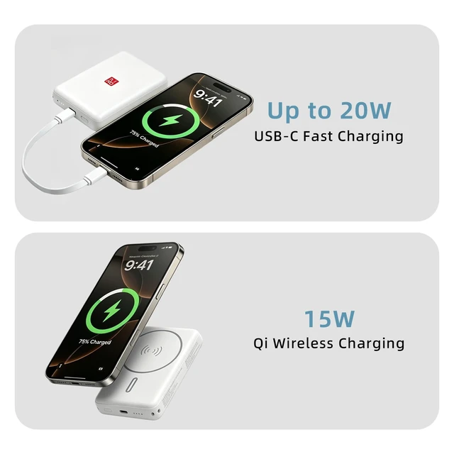 Alt view image 3 of 7 - Volt 10 Magnetic Wireless Power Bank, 10000mAh Portable Charger | 20W USB-C Fast Charging, 15W Qi Wireless Charging, MagSafe-Compatible for 18/17/16/15/14/13/12 Series