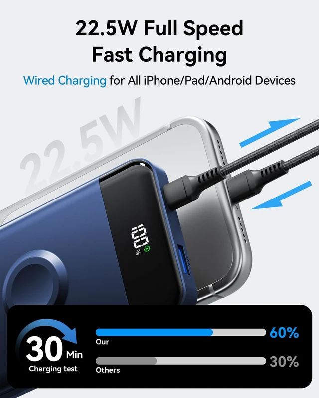 Alt view image 4 of 7 - for Magsafe Portable Charger, 10000mAh USB-C 22.5W Power Bank, Navy | Travel Essentials, Wireless Magnetic Battery Pack, Fast Charging, Compatible with iPhone 17/16/15/14, Apple Watch Ultra/11/10