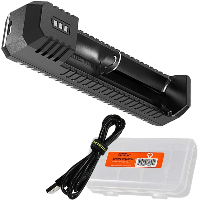 Main image of UI1 Single-Slot Intelligent Lithium-ion Battery USB Charger for 18650, 18350, 20700, 21700, 16340, 14500 and More, and Organizer