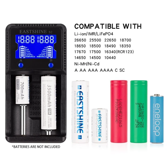 Alt view image 3 of 7 - Universal Battery Charger S2 LCD Display Speedy Smart Charger for Rechargeable Batteries Ni-MH Ni-Cd AA AAA Li-ion LiFePO4 IMR 10440 14500 16340 18650 RCR123 26650 18500 21700 & Car Adapter
