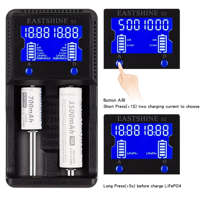 Alt view image 6 of 7 - Universal Battery Charger S2 LCD Display Speedy Smart Charger for Rechargeable Batteries Ni-MH Ni-Cd AA AAA Li-ion LiFePO4 IMR 10440 14500 16340 18650 RCR123 26650 18500 21700 & Car Adapter