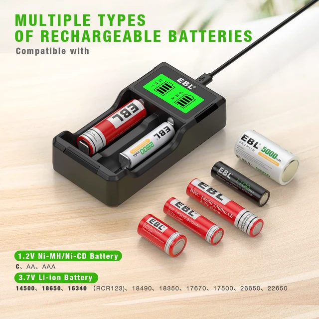 Alt view image 2 of 7 - Universal 18650 Battery Charger for 3.7V Lithium ion Rechargeable Batteries 26650 22650 18650 18490 18350 17670 17500 16340 (RCR123) 14500 and 1.2V Ni-MH Ni-CD Rechargeable C AA AAA Batteries