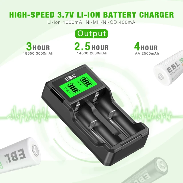 Alt view image 3 of 7 - Universal 18650 Battery Charger for 3.7V Lithium ion Rechargeable Batteries 26650 22650 18650 18490 18350 17670 17500 16340 (RCR123) 14500 and 1.2V Ni-MH Ni-CD Rechargeable C AA AAA Batteries