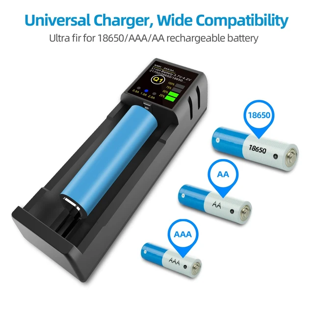 Alt view image 2 of 7 - 18650 Battery Charger, 1 Bay Battery Charger with Smart LCD Display Fast Charge for Rechargeable Batteries Li-ion NI-MH NI-Cd AA AAA C 21700 26650 13650 16340 18350 18700 RCR123
