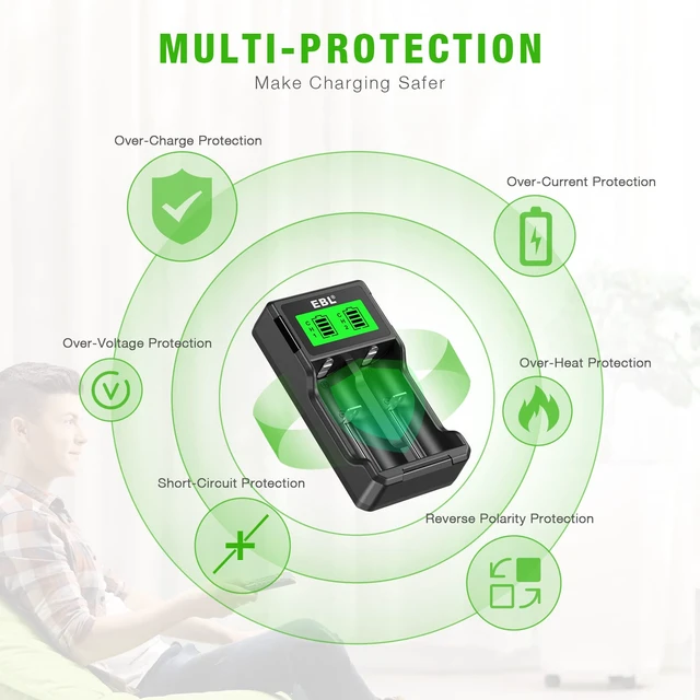 Alt view image 5 of 7 - Universal 18650 Battery Charger for 3.7V Lithium ion Rechargeable Batteries 26650 22650 18650 18490 18350 17670 17500 16340 (RCR123) 14500 and 1.2V Ni-MH Ni-CD Rechargeable C AA AAA Batteries