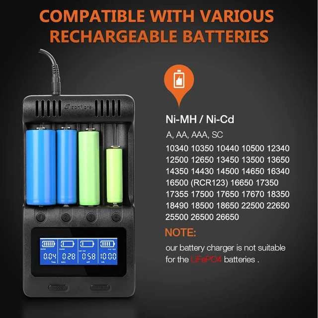 Alt view image 2 of 6 - C4 LCD Display Speedy Universal Smart Battery Charger,Battery Capacity Analyzer for Rechargeable Batteries, aa Battery Charger, 18650 Battery Charger