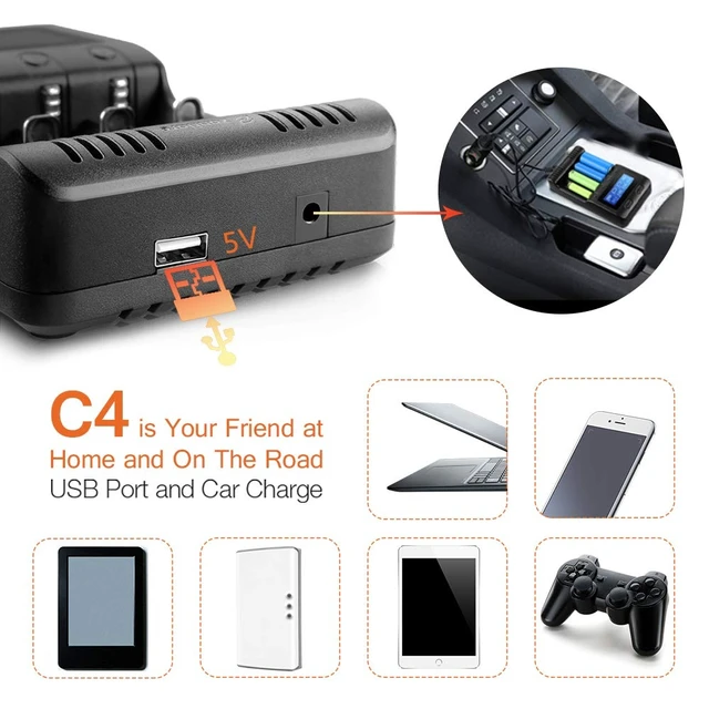 Alt view image 4 of 6 - C4 LCD Display Speedy Universal Smart Battery Charger,Battery Capacity Analyzer for Rechargeable Batteries, aa Battery Charger, 18650 Battery Charger