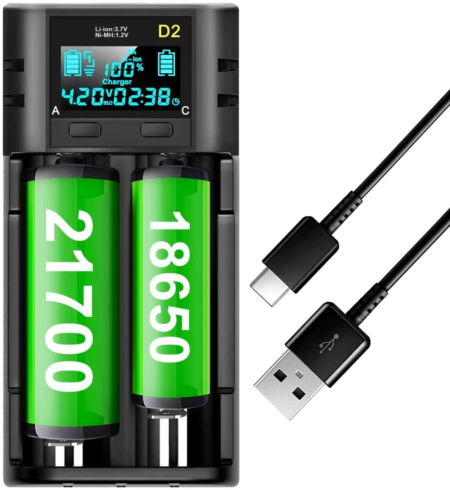 Main image of 18650 Battery Charger,LCD Display Charger for 3.7V Li-ion Battery 18650,26650,21700,18500,18350,16650 1.2V LiFePO4 Ni-MH Ni-Cd A AA AAA Rechargeable Batteries(Battery not Included)