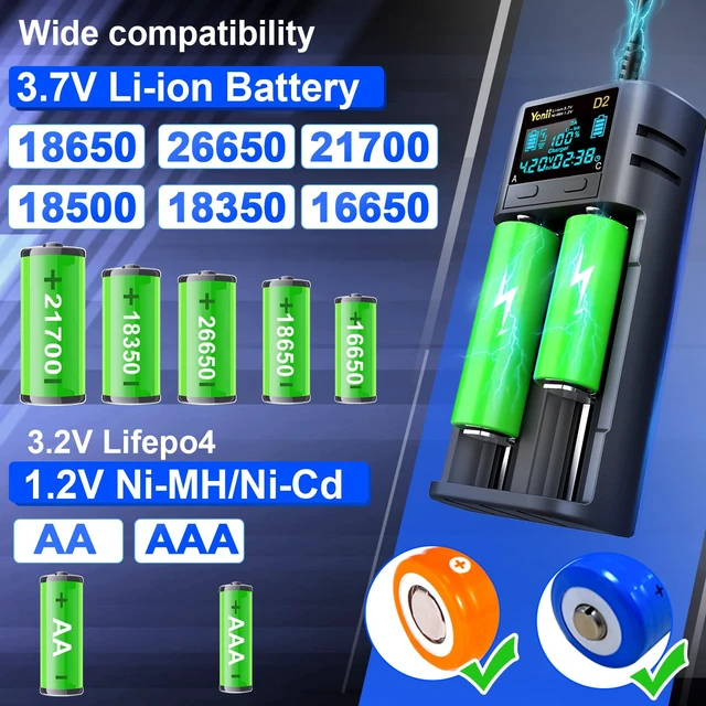 Alt view image 2 of 7 - 18650 Battery Charger,LCD Display Charger for 3.7V Li-ion Battery 18650,26650,21700,18500,18350,16650 1.2V LiFePO4 Ni-MH Ni-Cd A AA AAA Rechargeable Batteries(Battery not Included)