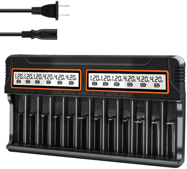 Main image of 18650 Battery Charger 12 Bays Smart Universal LCD Charger | for Rechargeable Li-ion LiFePO4 IMR AA AAA Ni-MH Ni-Cd 18500/18490/16340/14500 Batteries (Not fit 21700)