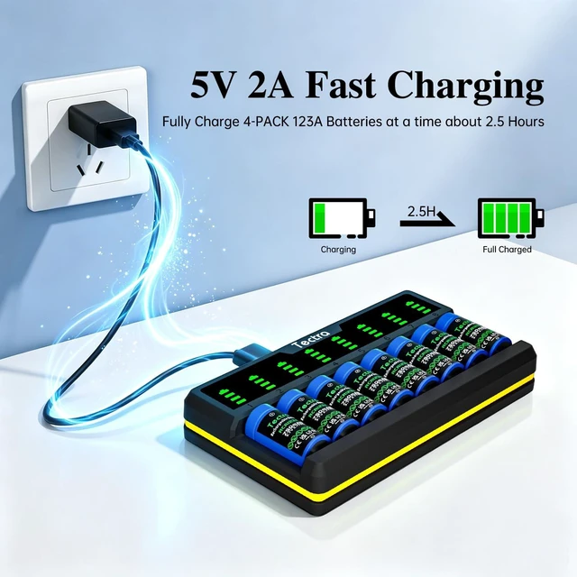 Alt view image 3 of 7 - Smart 8 Bays LED Rapid Charger for Rechargeable Li-ion 123A, RCR123A, 16340, 17335 Battery and Arlo VMC3030 VMK3200 VMS3330 3430 3530 Battery (Batteries not Included)