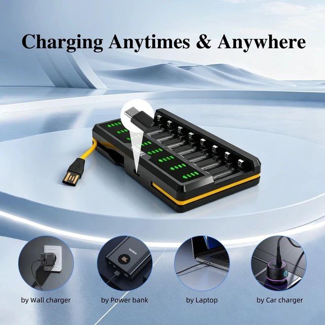 Alt view image 4 of 7 - Smart 8 Bays LED Rapid Charger for Rechargeable Li-ion 123A, RCR123A, 16340, 17335 Battery and Arlo VMC3030 VMK3200 VMS3330 3430 3530 Battery (Batteries not Included)