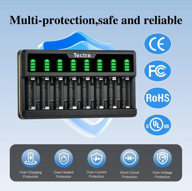 Alt view image 6 of 7 - Smart 8 Bays LED Rapid Charger for Rechargeable Li-ion 123A, RCR123A, 16340, 17335 Battery and Arlo VMC3030 VMK3200 VMS3330 3430 3530 Battery (Batteries not Included)