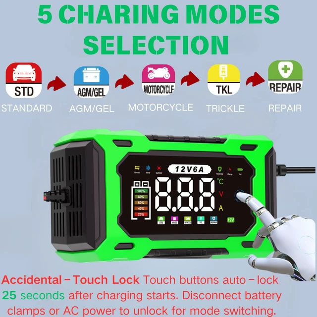 Alt view image 3 of 6 - 12V 6A Smart Battery Charger Maintainer, Fully Automatic Trickle Charger | MultiStage Charging & Comprehensive Safety Protection, for LeadAcid (AGM, GEL, SLA, Flooded, deepcycle) batteries