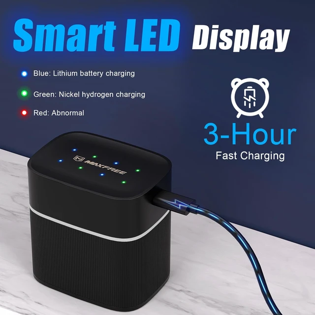 Alt view image 2 of 5 - Dual-Purpose Charger for Rechargeable Lithium & NiMH 4AA and 4AAA | Type C High-Speed Fast Charger for AAA and AA Batteries with LED Display (No Batteries Included)