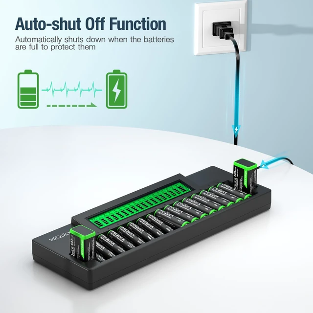 Alt view image 4 of 7 - 16+2 Bay Battery Charger, Fast Charge for AA AAA 9V NiMH/NiCD, LCD | Charge up to 16 AA/AAA & 2 9V batteries at once LCD displaydetects bad batteriescharging with multi-protection design