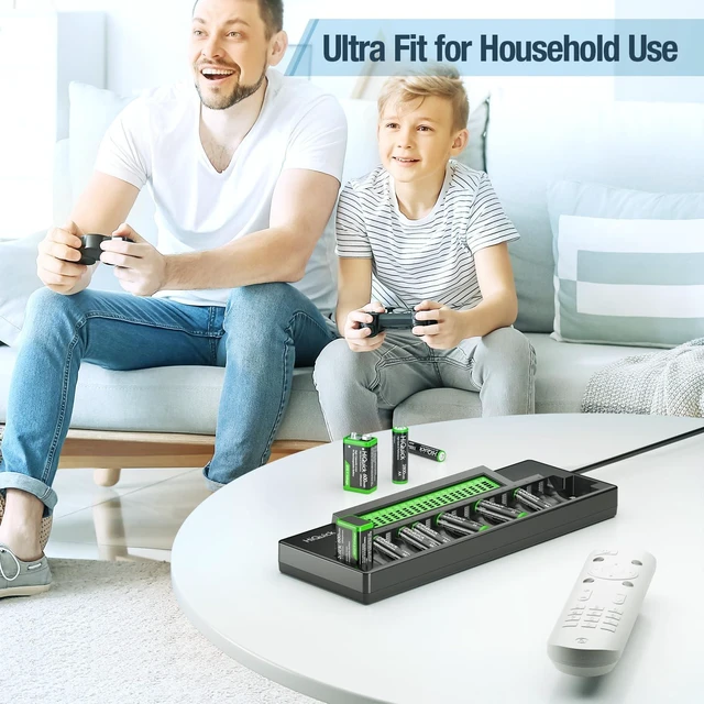 Alt view image 7 of 7 - 16+2 Bay Battery Charger, Fast Charge for AA AAA 9V NiMH/NiCD, LCD | Charge up to 16 AA/AAA & 2 9V batteries at once LCD displaydetects bad batteriescharging with multi-protection design