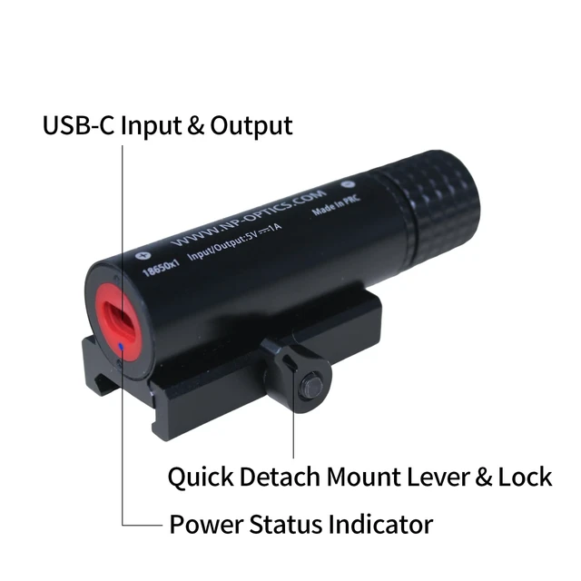 Alt view image 3 of 7 - EPS-A1 Battery Compartment & Charger 2 in 1 for 18650-Batteries | Quick Detach Battery Holder, Picatinny/Weaver/MIL-STD-1913 Rail, Mil-Standard Shockproof, IP68 Waterproof, USB-C Port