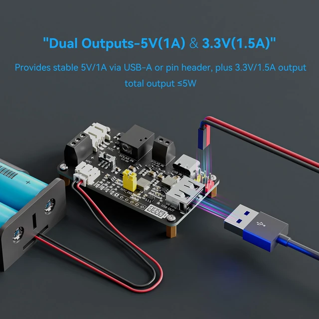 Alt view image 3 of 7 - 5V Solar Charge Controller JEITA Li-ion Battery Charger | Dual USB Output, 5V/3.3V Output, 18650 Solar Charger Board, Compatible with Arduino, Raspberry Pi, STM32