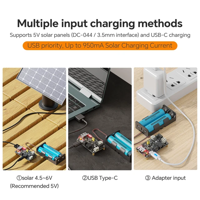 Alt view image 4 of 7 - 5V Solar Charge Controller JEITA Li-ion Battery Charger | Dual USB Output, 5V/3.3V Output, 18650 Solar Charger Board, Compatible with Arduino, Raspberry Pi, STM32