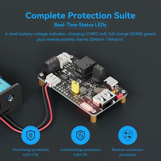 Alt view image 6 of 7 - 5V Solar Charge Controller JEITA Li-ion Battery Charger | Dual USB Output, 5V/3.3V Output, 18650 Solar Charger Board, Compatible with Arduino, Raspberry Pi, STM32