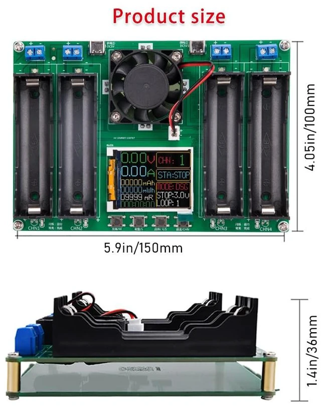 Alt view image 5 of 7 - 1Pcs Type-C 18650 Battery Capacity Tester Lithium Battery Internal Resistance Tester 4-Channel Automatic Charge Discharge Module for Flat Ends 18650 Batteries