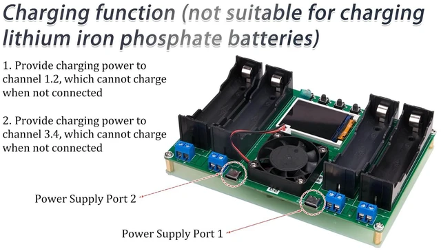 Alt view image 6 of 7 - 1Pcs Type-C 18650 Battery Capacity Tester Lithium Battery Internal Resistance Tester 4-Channel Automatic Charge Discharge Module for Flat Ends 18650 Batteries