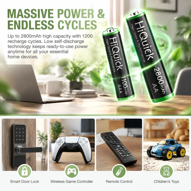 Alt view image 3 of 7 - 8-Bay AA AAA Battery Charger with 4 AA 2800mAh & 4 AAA Cells | 8 slots charge any 1-8 AA/AAA Ni-MH cells at once with a status LED per bay; for remotes, toys, doorbells, game controllers