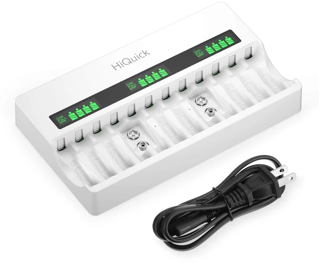 Main image of Battery Charger for AA AAA 9V NI-MH Rechargeable Batteries | 12 independent slots, charges AA AAA 9V NiMH/NiCD,quick charge in 3h, LCD display,built-in AC plug,smart detectio