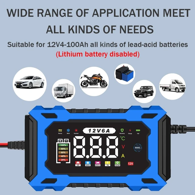 Alt view image 4 of 7 - 12V 6A Smart Battery Charger Maintainer, Fully Automatic Trickle Charger | MultiStage Charging & Comprehensive Safety Protection, for LeadAcid (AGM, GEL, SLA, Flooded, deepcycle) batteries