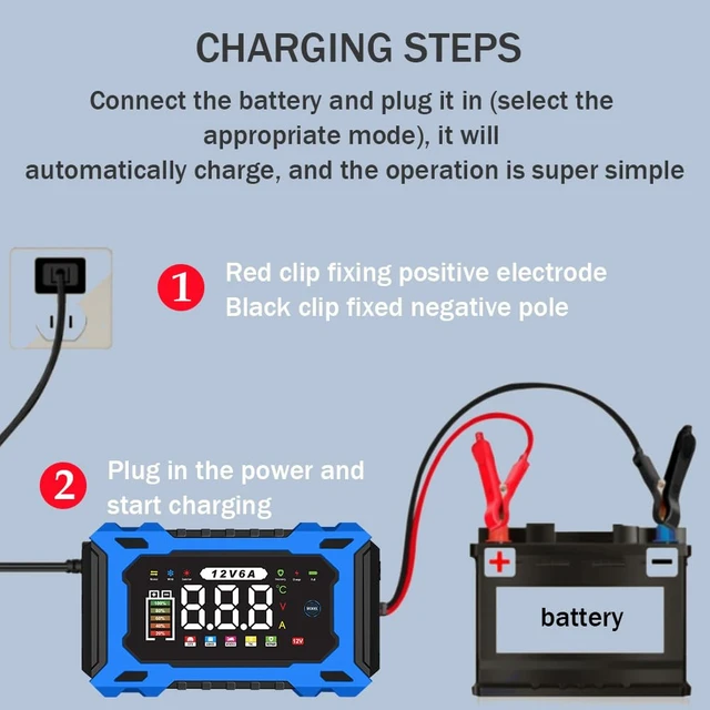 Alt view image 6 of 7 - 12V 6A Smart Battery Charger Maintainer, Fully Automatic Trickle Charger | MultiStage Charging & Comprehensive Safety Protection, for LeadAcid (AGM, GEL, SLA, Flooded, deepcycle) batteries