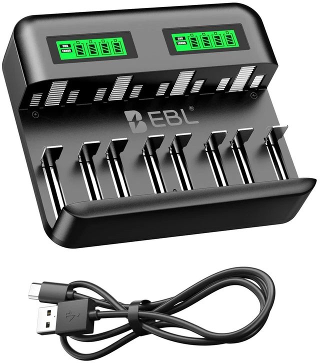 Main image of LCD 8 Bay Battery Charger, AA AAA C D Rechargeable Battery Charger for Rechargeable Batteries Ni-MH AA AAA C D Batteries with Type C Input